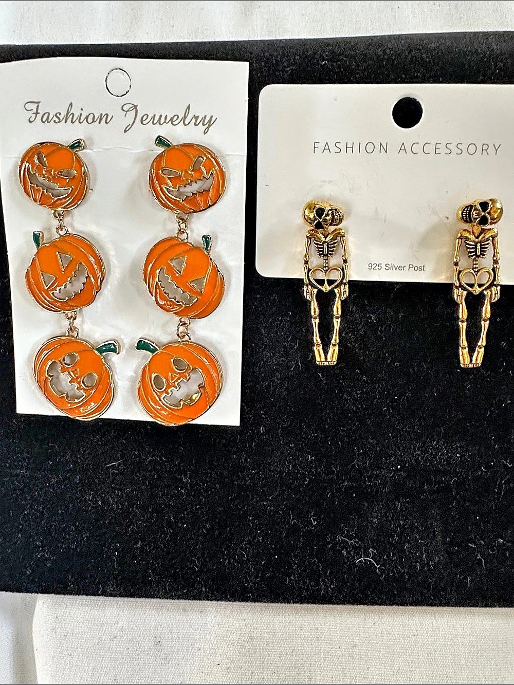 2 Pair NWT Halloween Dangle Earrings Pumpkin & Skeleton Earrings